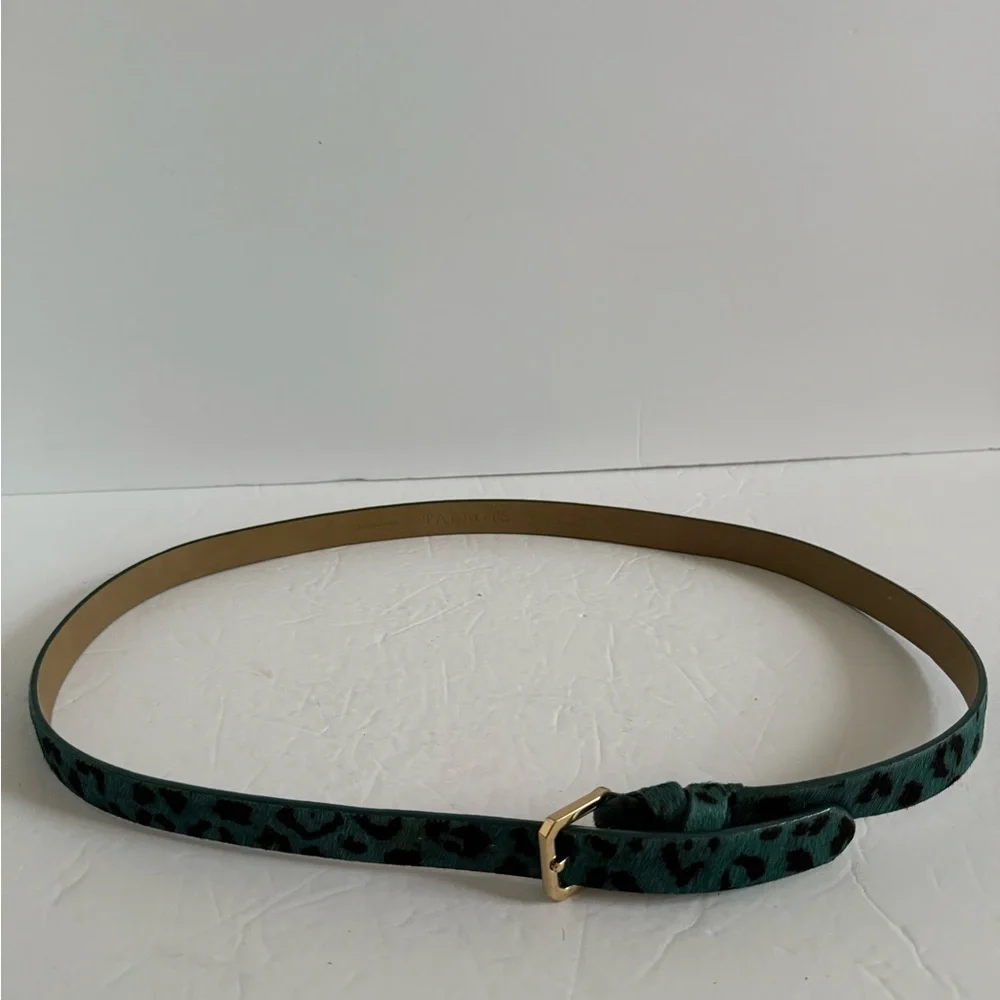 Teal Leather Belt with Gold Buckle and Textured Design